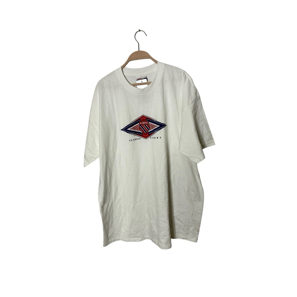 VTG K-SWISS‎ Shirt Single Stitch Graphic Short Sleeve Crewneck Men White SIZE XL